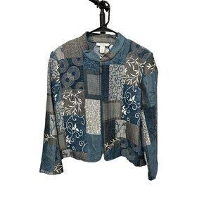 Dressbarn Petite Blue Multicolor Patchwork Jacket Zipper Front Sz PXL